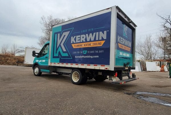 Box truck with custom vehicle wraps